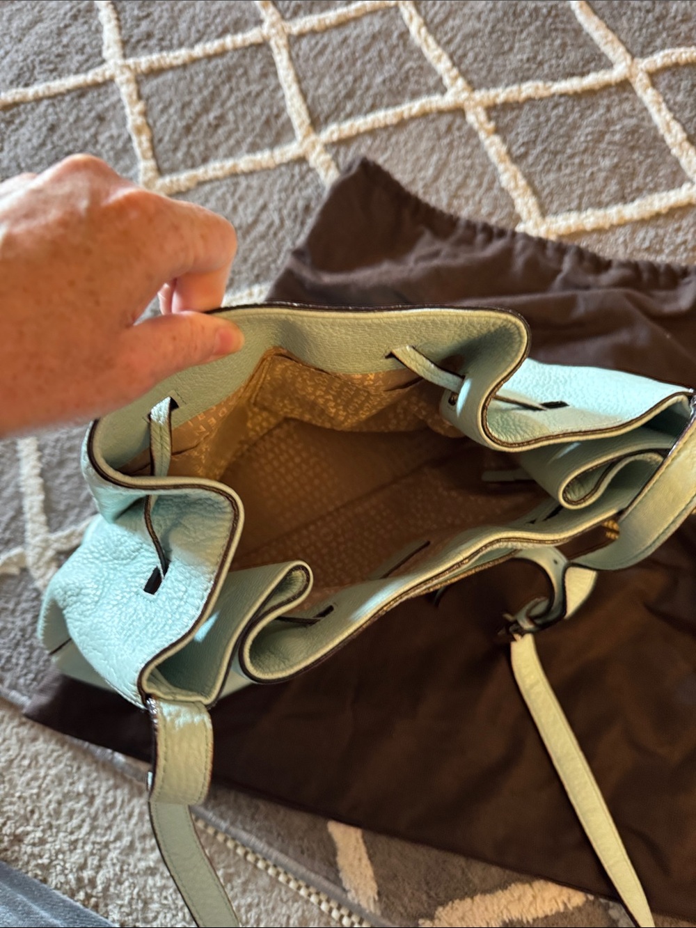 kate spade Light Blue Pebbled Leather Drawstring Shoulder Bag - Picture 3 of 5